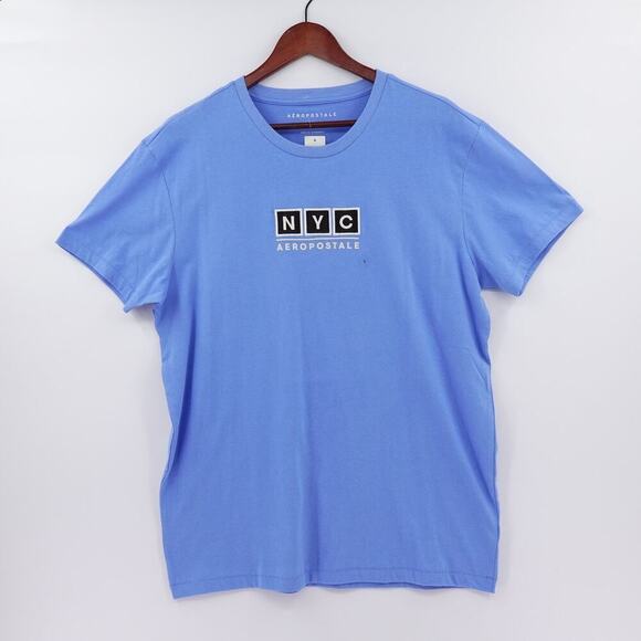 2 Aeropostale NYC Aero New York Tee Mens Large Blue Black Embroidery Shirt - Picture 4 of 16